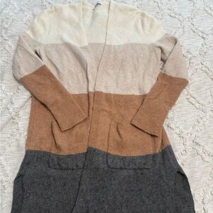 Madewell Striped Open-Front Long Cardigan in Cream, Tan & Gray